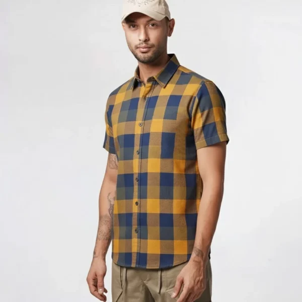 پیراهن  آستین کوتاه چهارخانه مردانه کانی راش