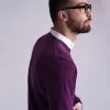 پلیور بافت یقه گرد بنفش آلویی کانی راش