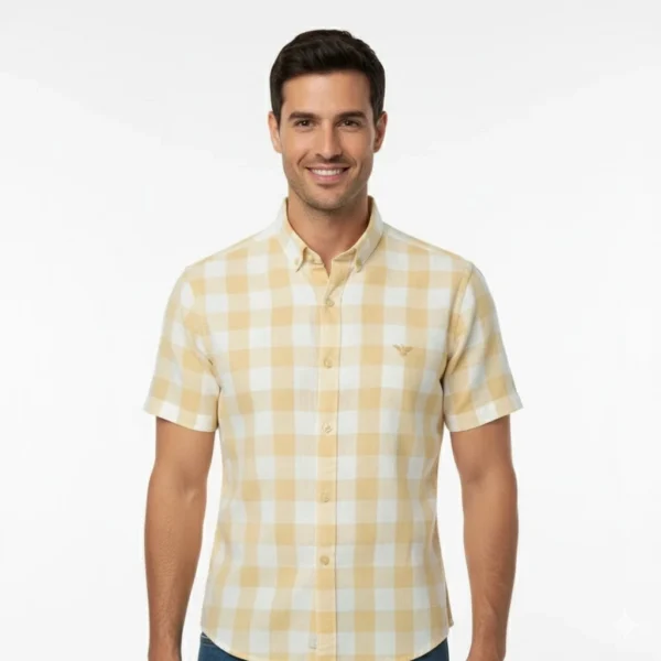 پیراهن چهارخانه زرد سفید کانی راش