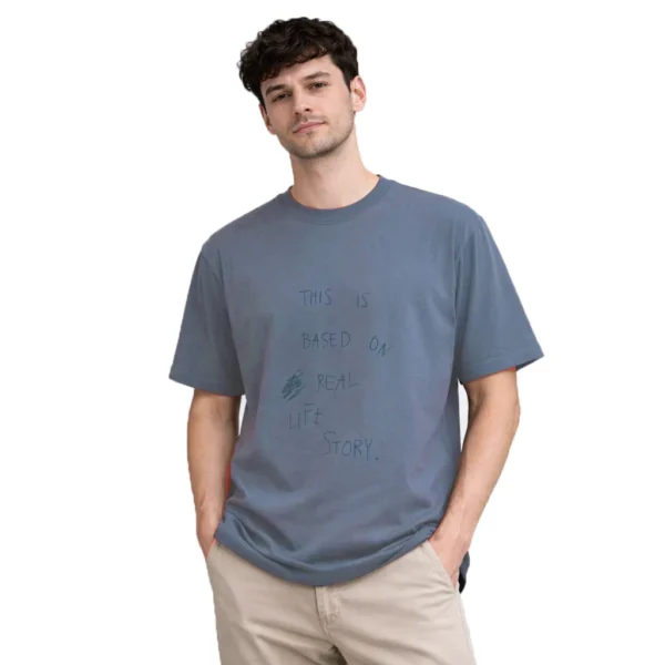 تیشرت آبی دودی طرح دار کانی راش