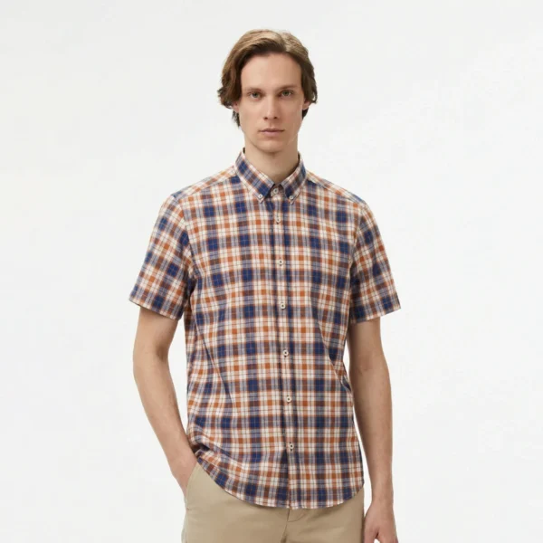 پیراهن چهارخانه آستین کوتاه سربی کانی راش