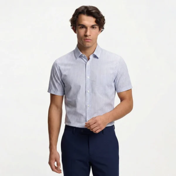 پیراهن راه راه آستین کوتاه آبی شامگاه کانی راش