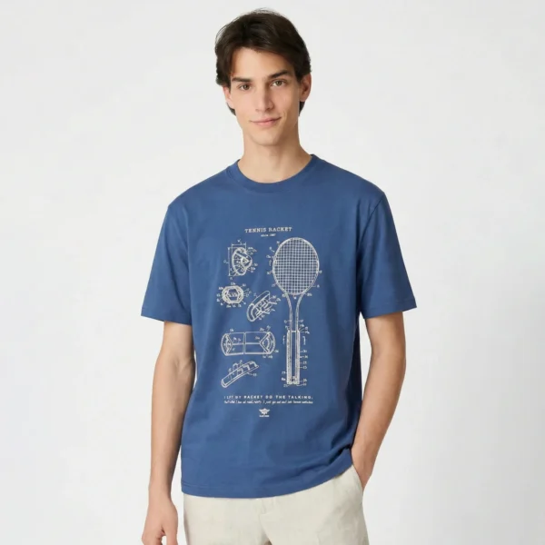 تیشرت آبی اشرافی طرح تنیس کانی راش